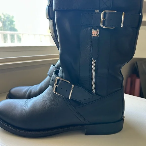 Burberry Black Leather Boots with Silver Accents